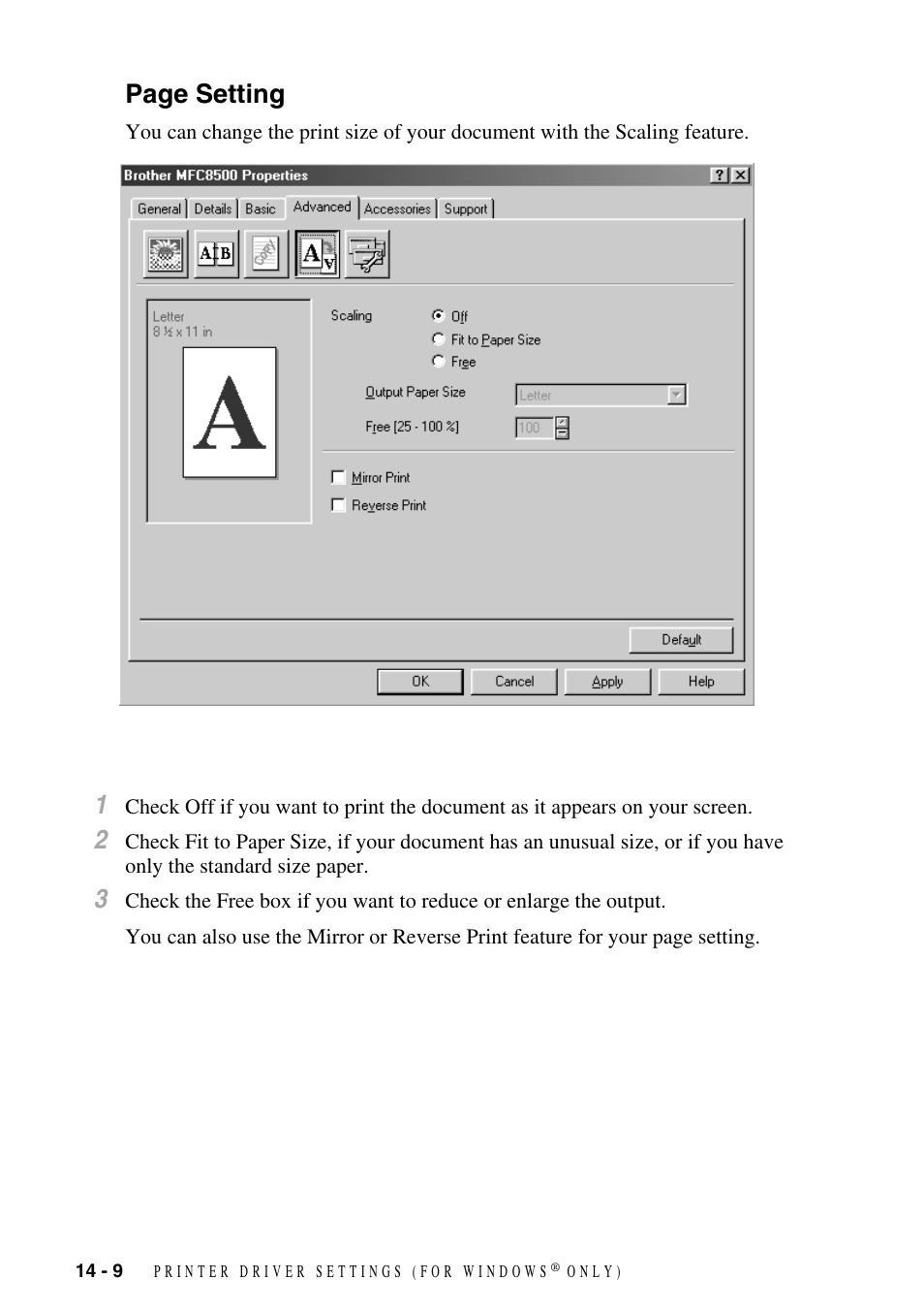Page setting | Brother MFC-8500 User Manual | Page 124 / 234