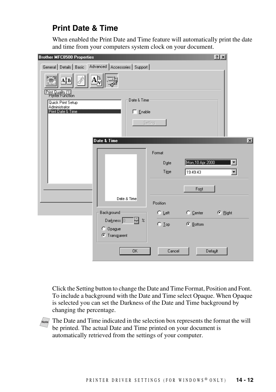 Print date & time, Print date & time -12 | Brother MFC-8500 User Manual | Page 127 / 234