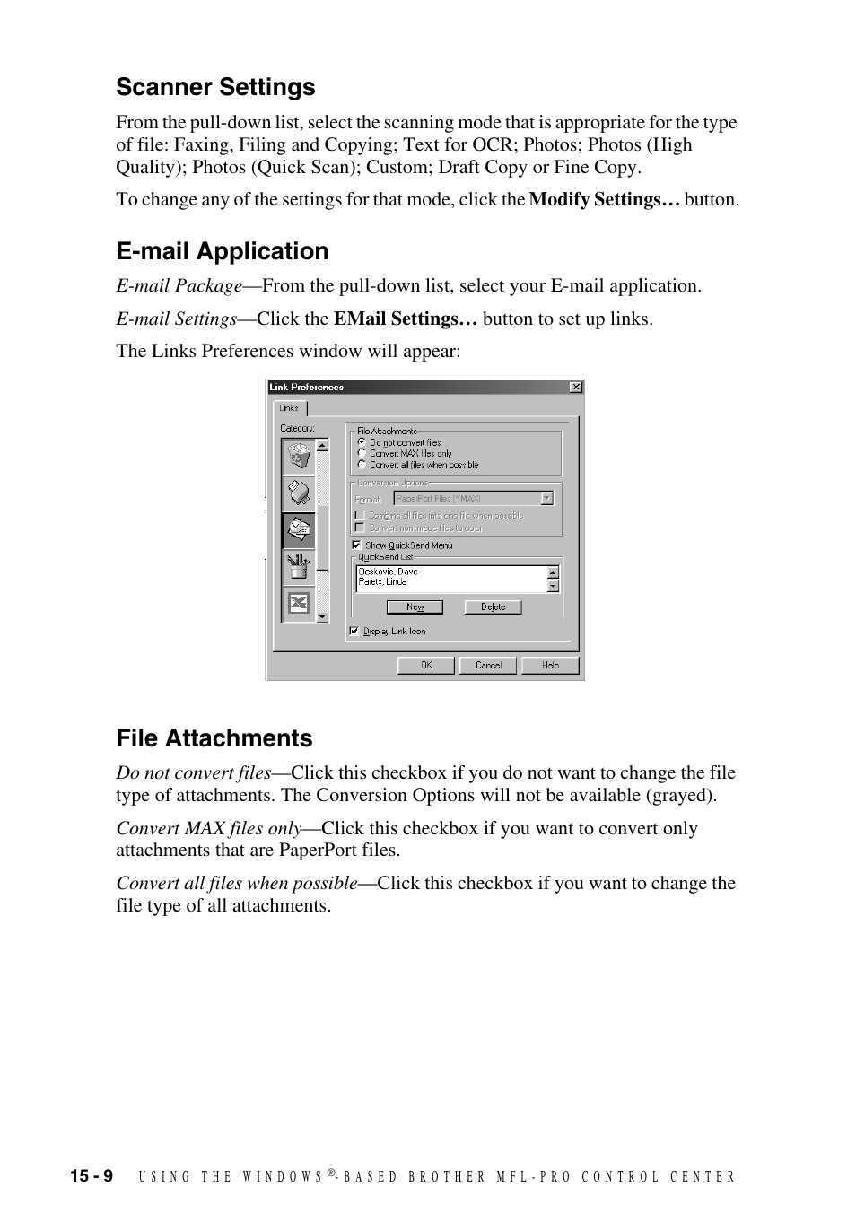 Scanner settings, E-mail application, File attachments | Brother MFC-8500 User Manual | Page 144 / 234