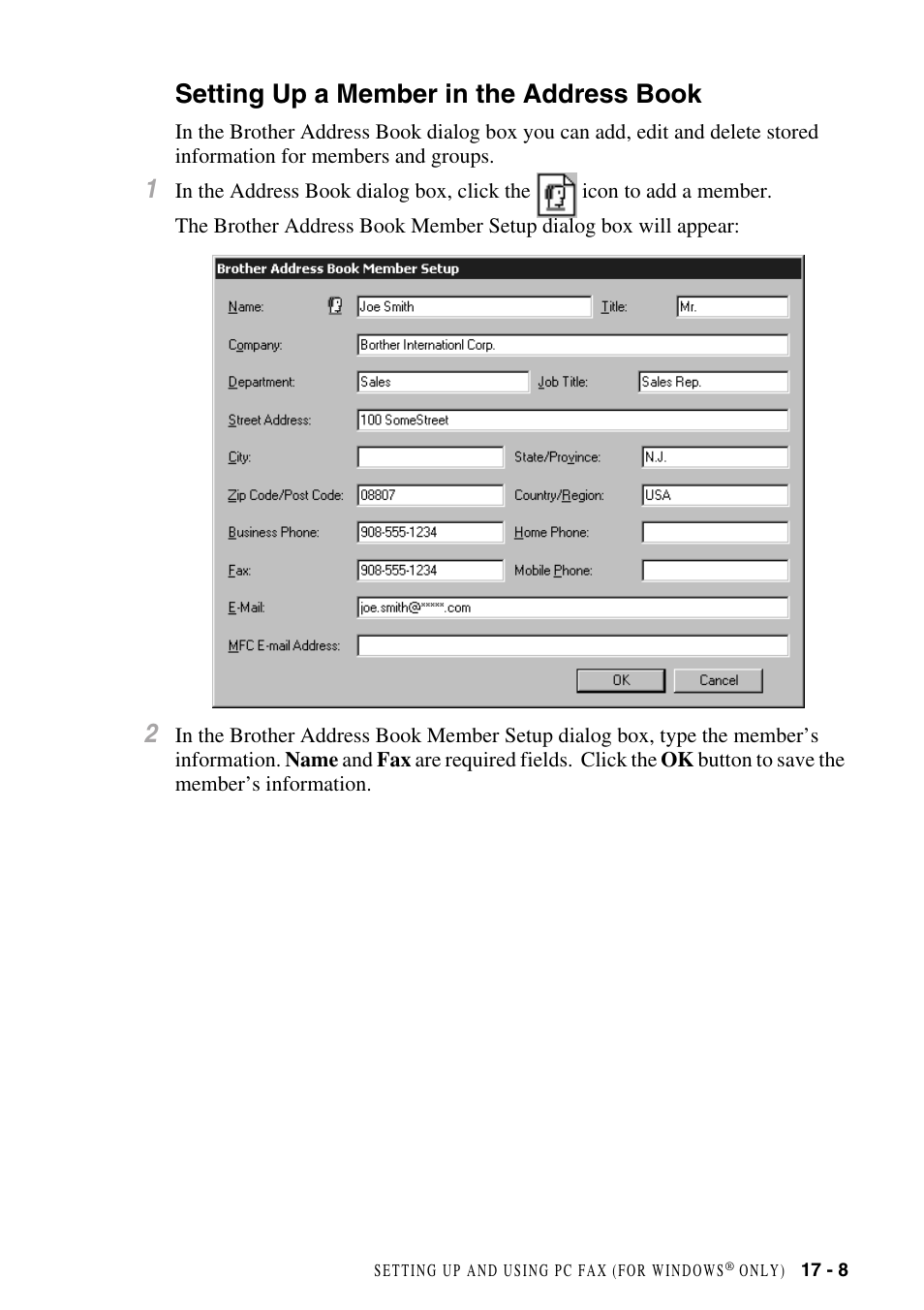 Setting up a member in the address book, Setting up a member in the address book -8 | Brother MFC-8500 User Manual | Page 165 / 234