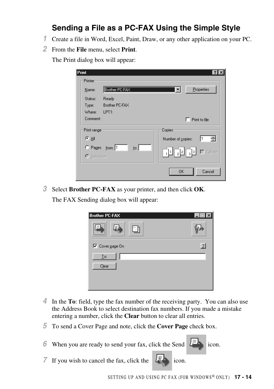 Sending a file as a pc-fax using the simple style | Brother MFC-8500 User Manual | Page 171 / 234