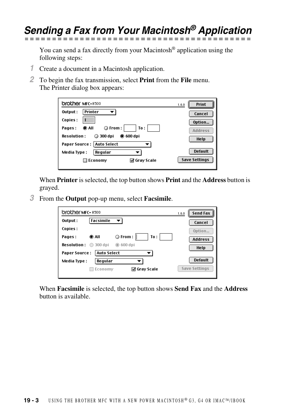 Sending a fax from your macintosh® application, Sending a fax from your macintosh, Application -3 | Application | Brother MFC-8500 User Manual | Page 178 / 234