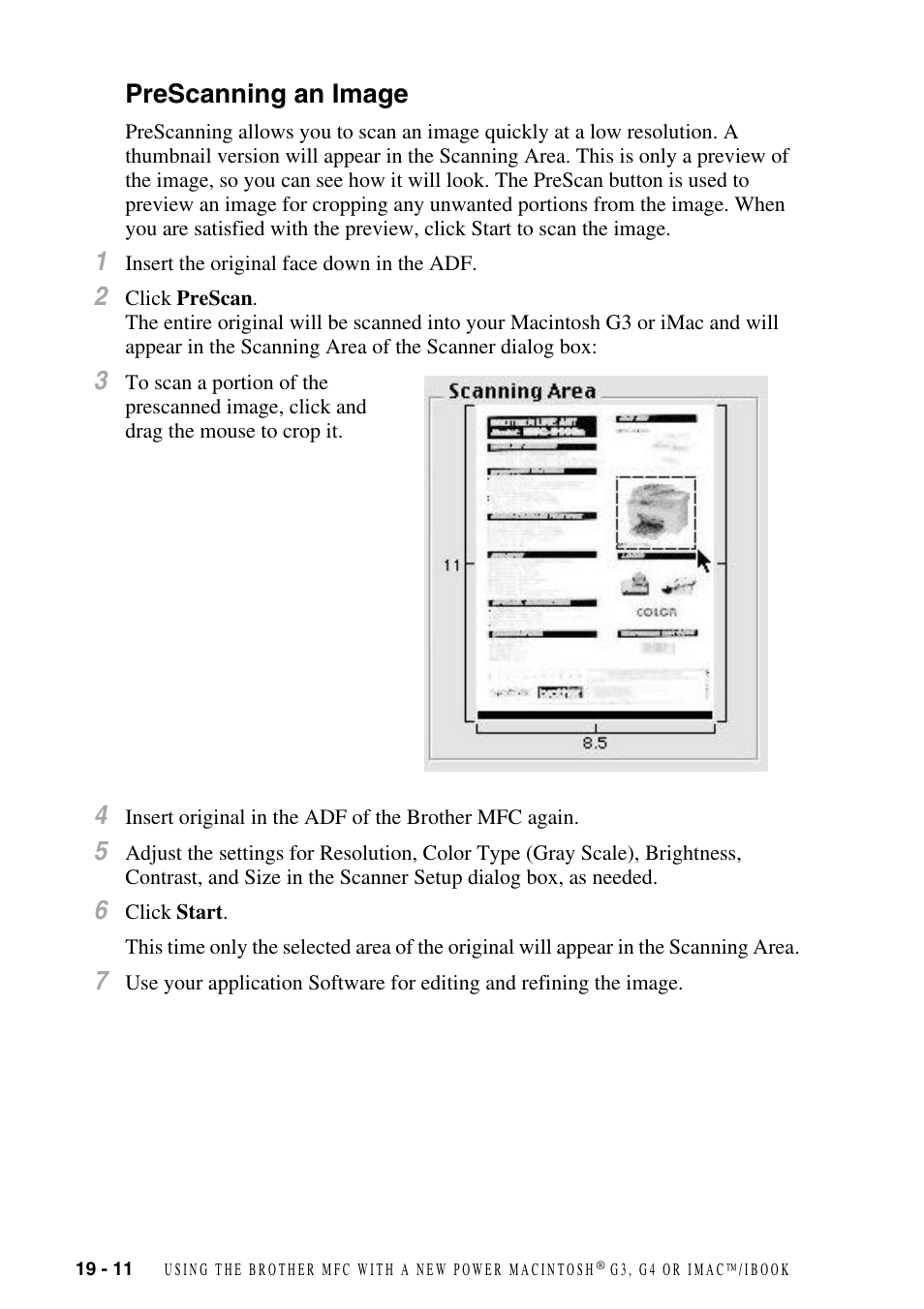 Prescanning an image, Prescanning an image -11 | Brother MFC-8500 User Manual | Page 186 / 234