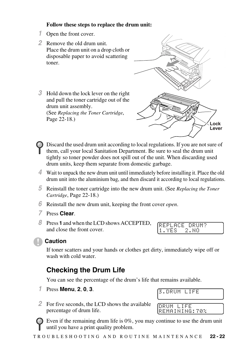 Checking the drum life, Checking the drum life -22 | Brother MFC-8500 User Manual | Page 215 / 234