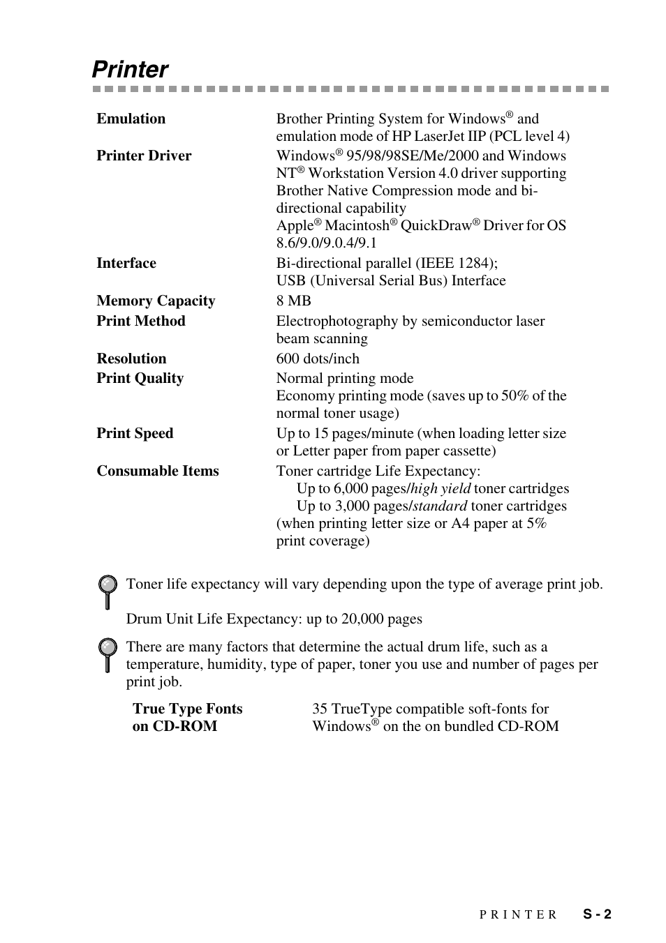 Printer | Brother MFC-8500 User Manual | Page 221 / 234