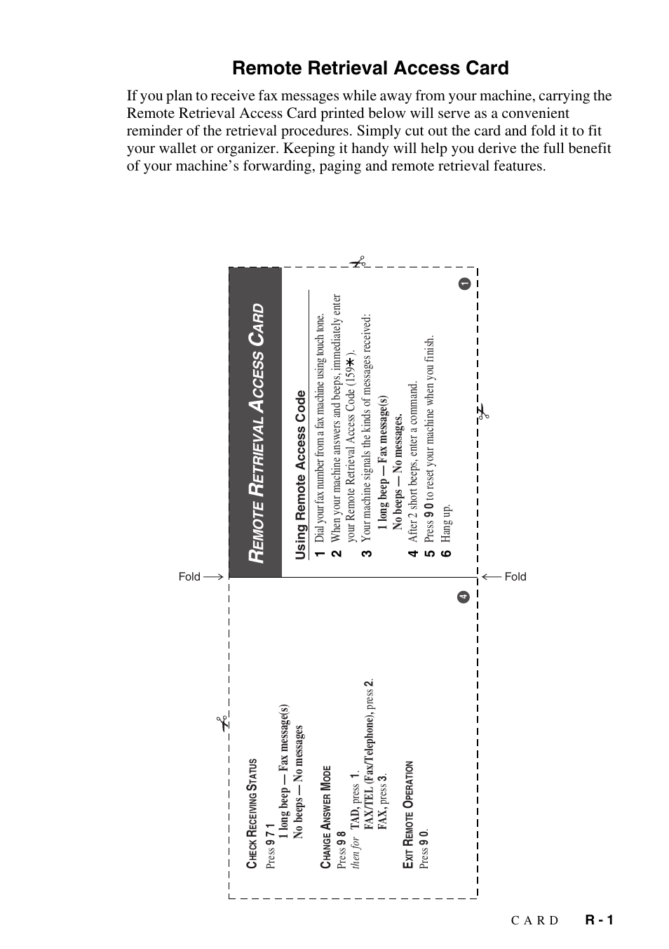 Remote retrieval access card | Brother MFC-8500 User Manual | Page 231 / 234
