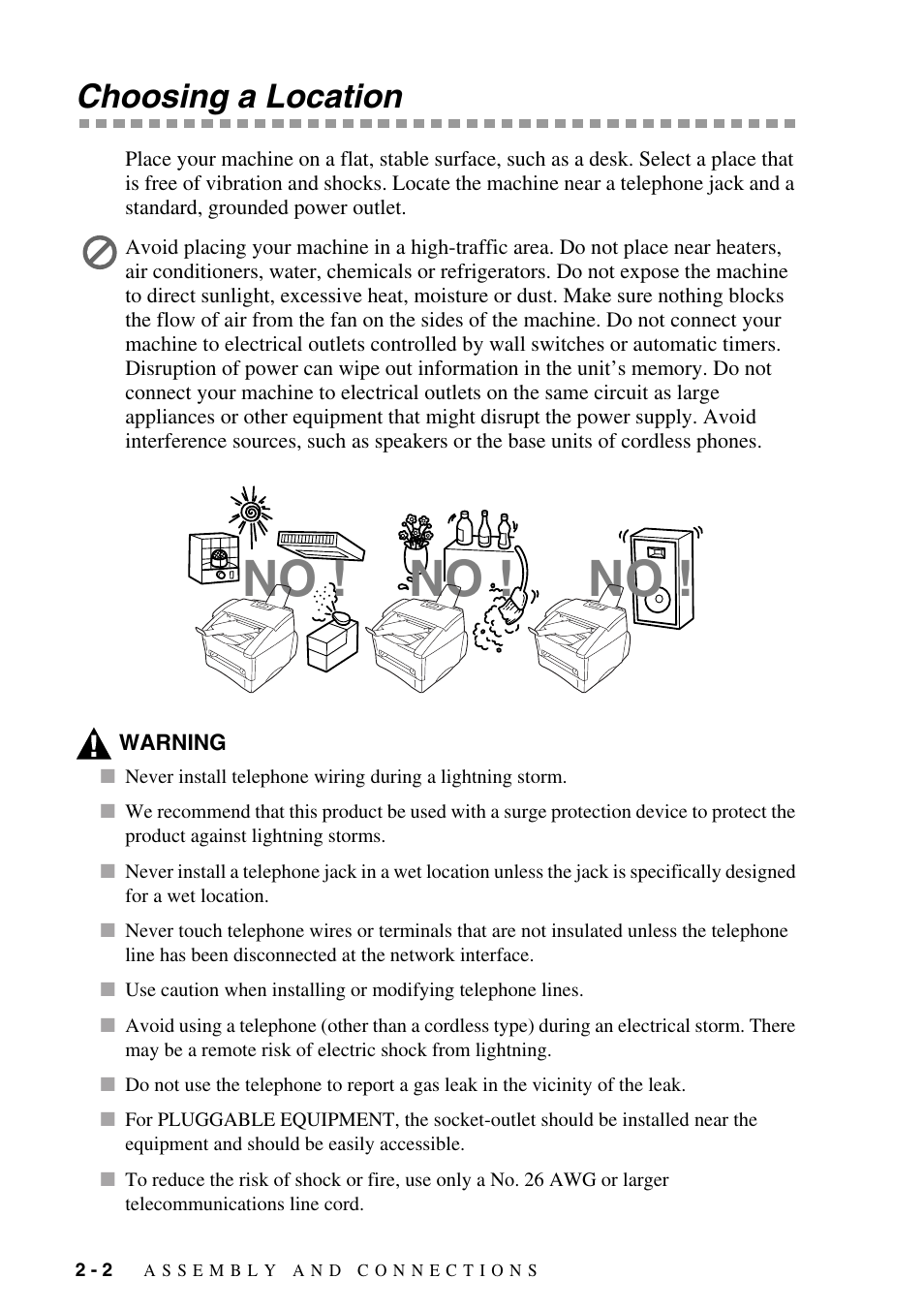 Choosing a location, Choosing a location -2 | Brother MFC-8500 User Manual | Page 30 / 234