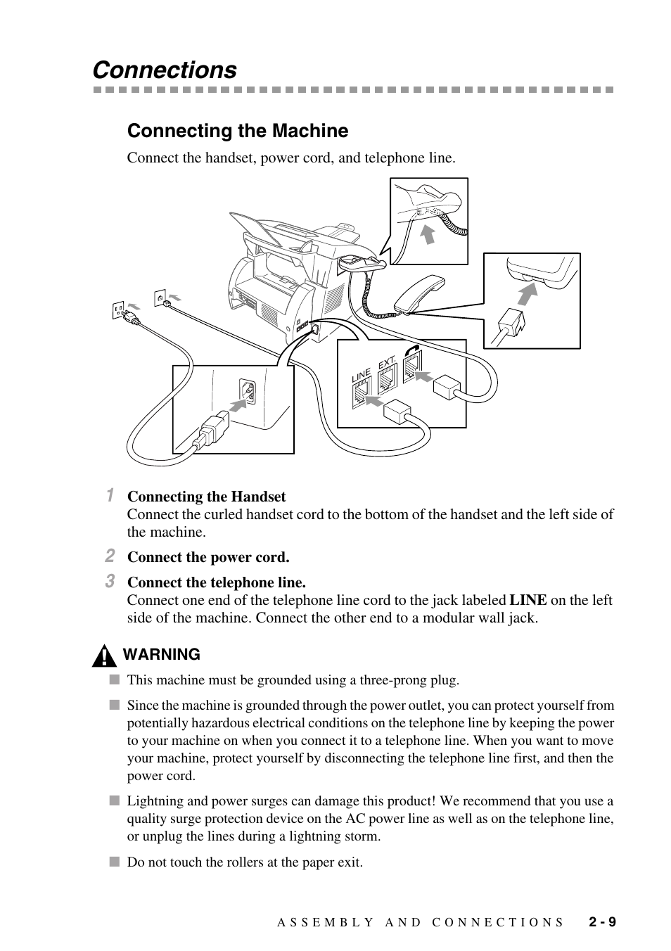 Connections, Connecting the machine, Connections -9 | Connecting the machine -9 | Brother MFC-8500 User Manual | Page 37 / 234