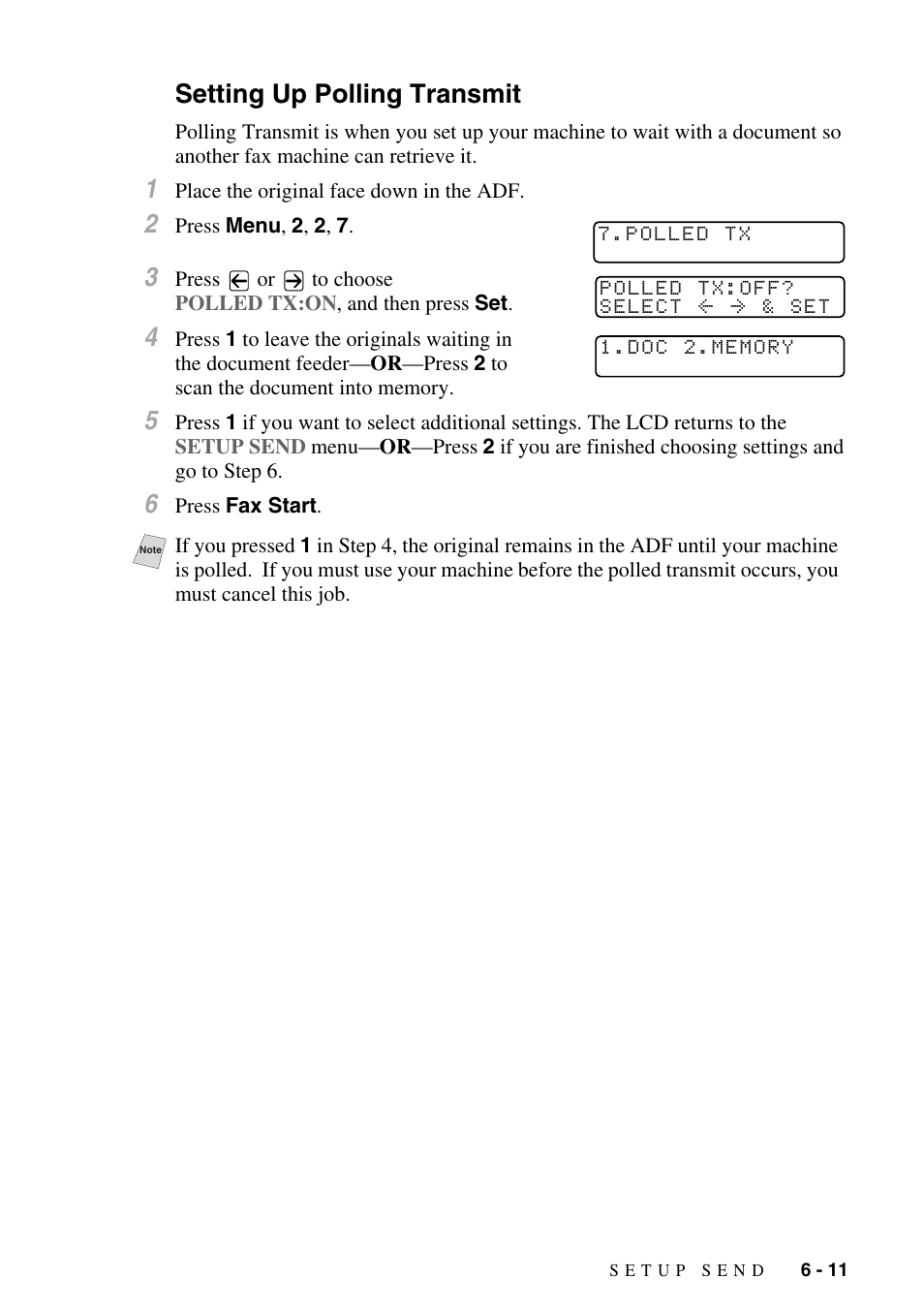 Setting up polling transmit, Setting up polling transmit -11 | Brother MFC-8500 User Manual | Page 75 / 234
