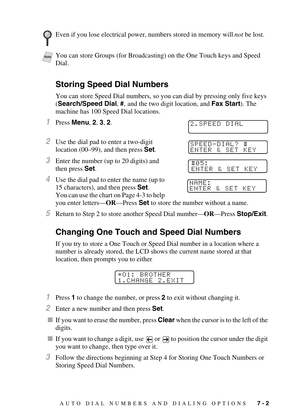 Storing speed dial numbers, Changing one touch and speed dial numbers | Brother MFC-8500 User Manual | Page 77 / 234