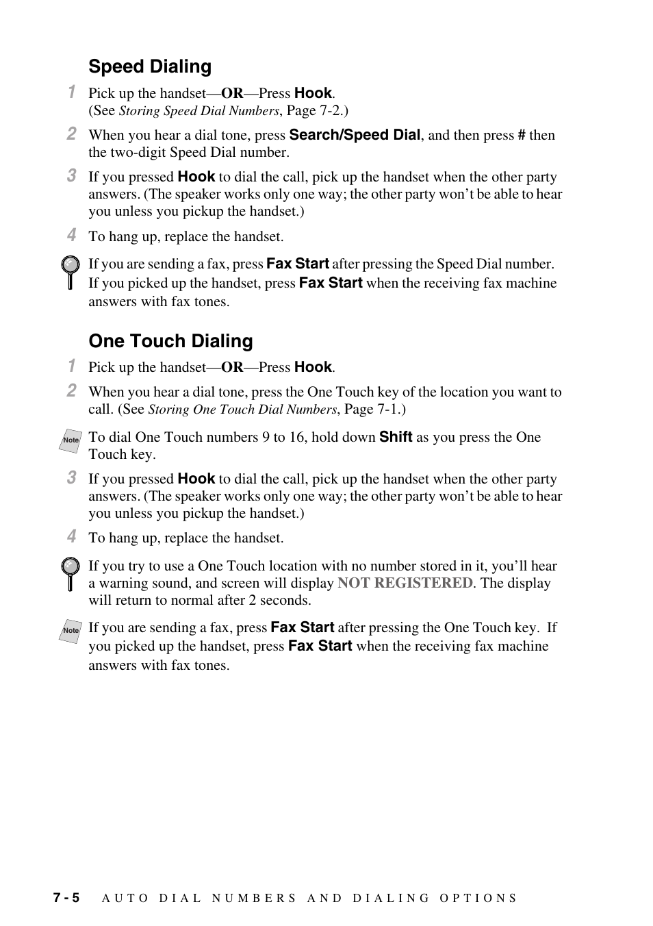 Speed dialing, One touch dialing, Speed dialing -5 one touch dialing -5 | Dialing manually, the name is left blank. (see, Speed dialing 1, One touch dialing 1 | Brother MFC-8500 User Manual | Page 80 / 234