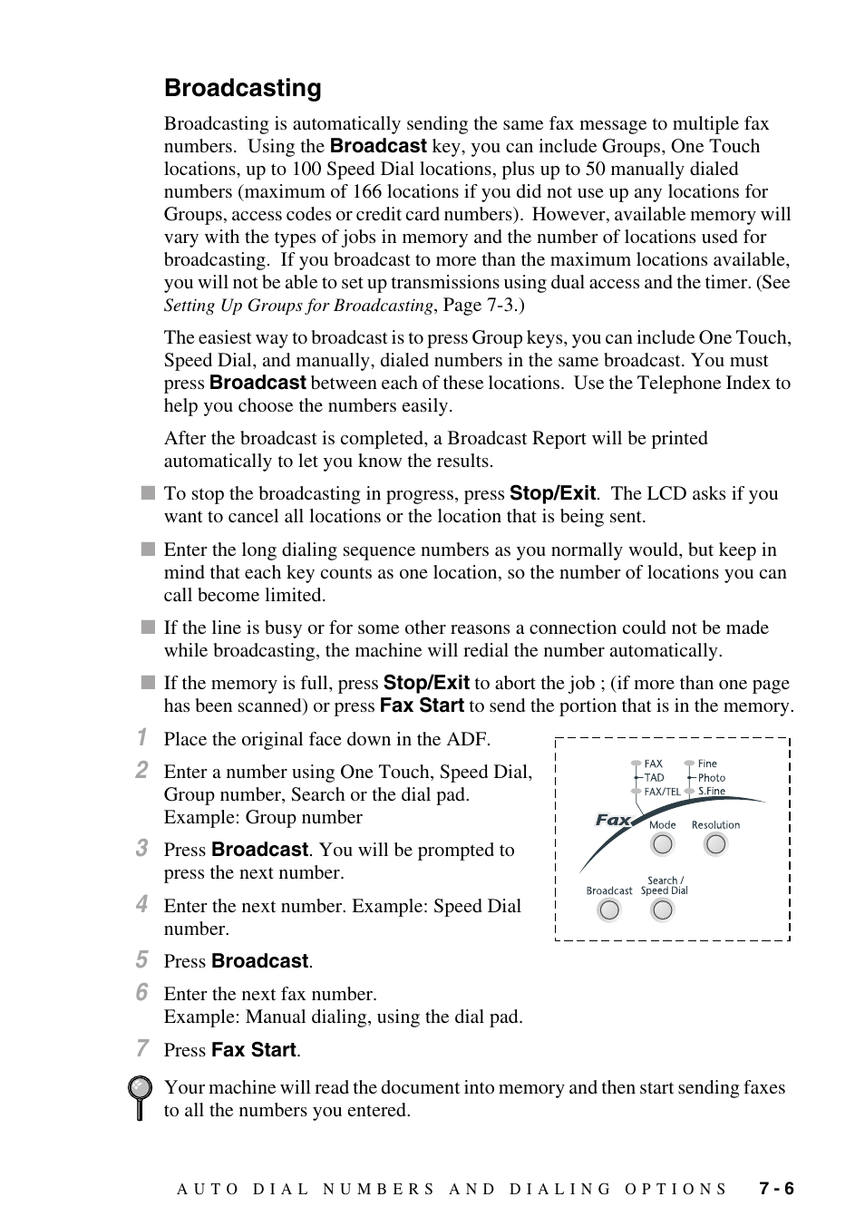 Broadcasting, Broadcasting -6 | Brother MFC-8500 User Manual | Page 81 / 234