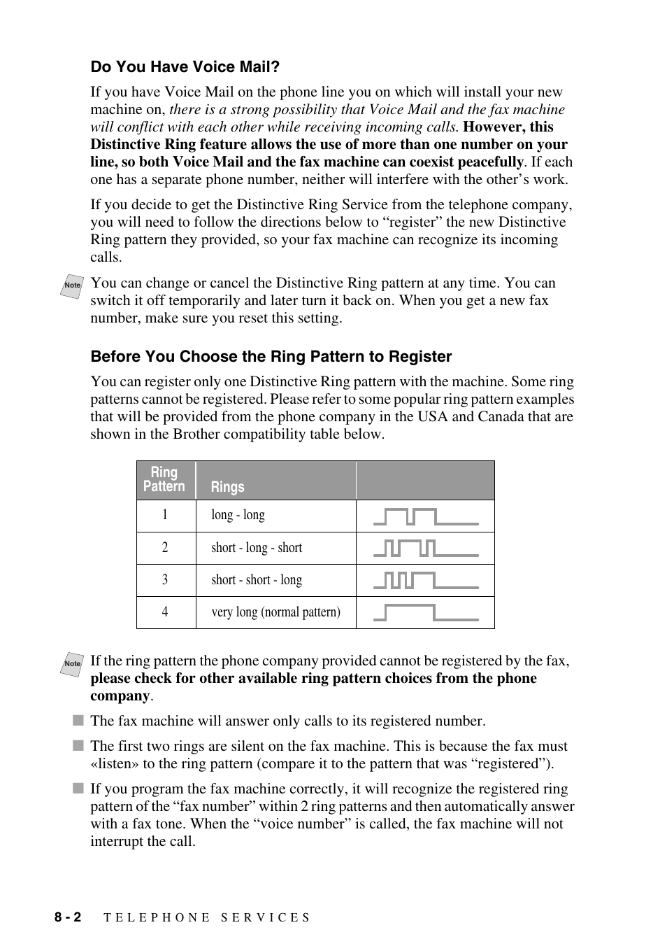 Do you have voice mail, Before you choose the ring pattern to register | Brother MFC-8500 User Manual | Page 84 / 234