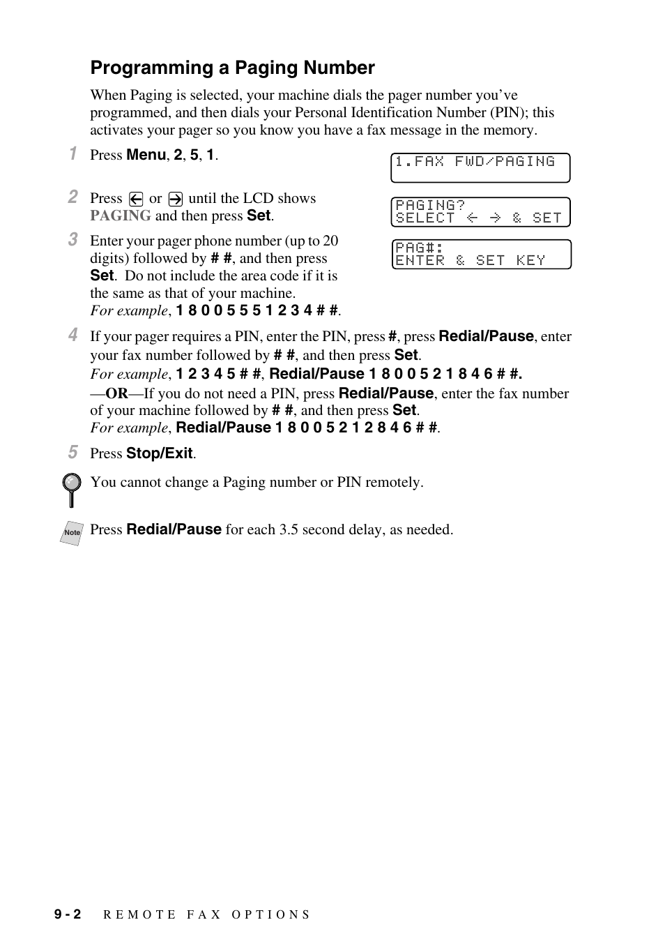 Programming a paging number, Programming a paging number -2 | Brother MFC-8500 User Manual | Page 90 / 234