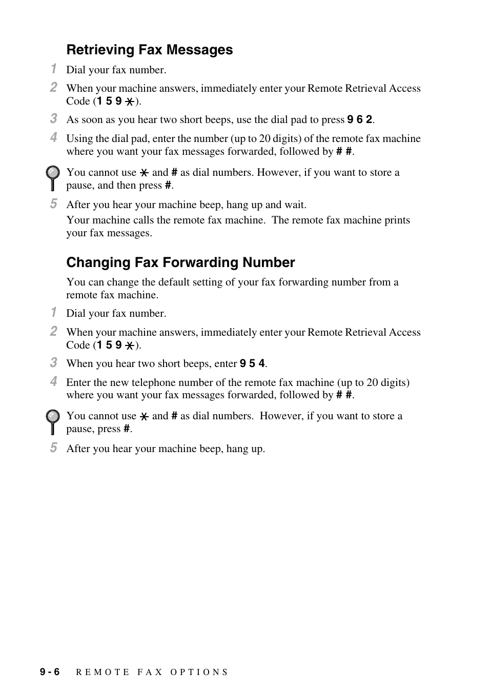 Retrieving fax messages, Changing fax forwarding number | Brother MFC-8500 User Manual | Page 94 / 234