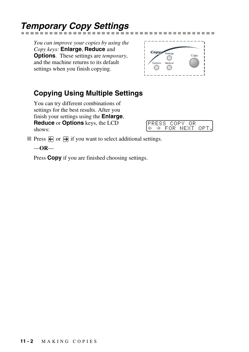 Temporary copy settings, Copying using multiple settings, Temporary copy settings -2 | Copying using multiple settings -2 | Brother MFC-8500 User Manual | Page 98 / 234