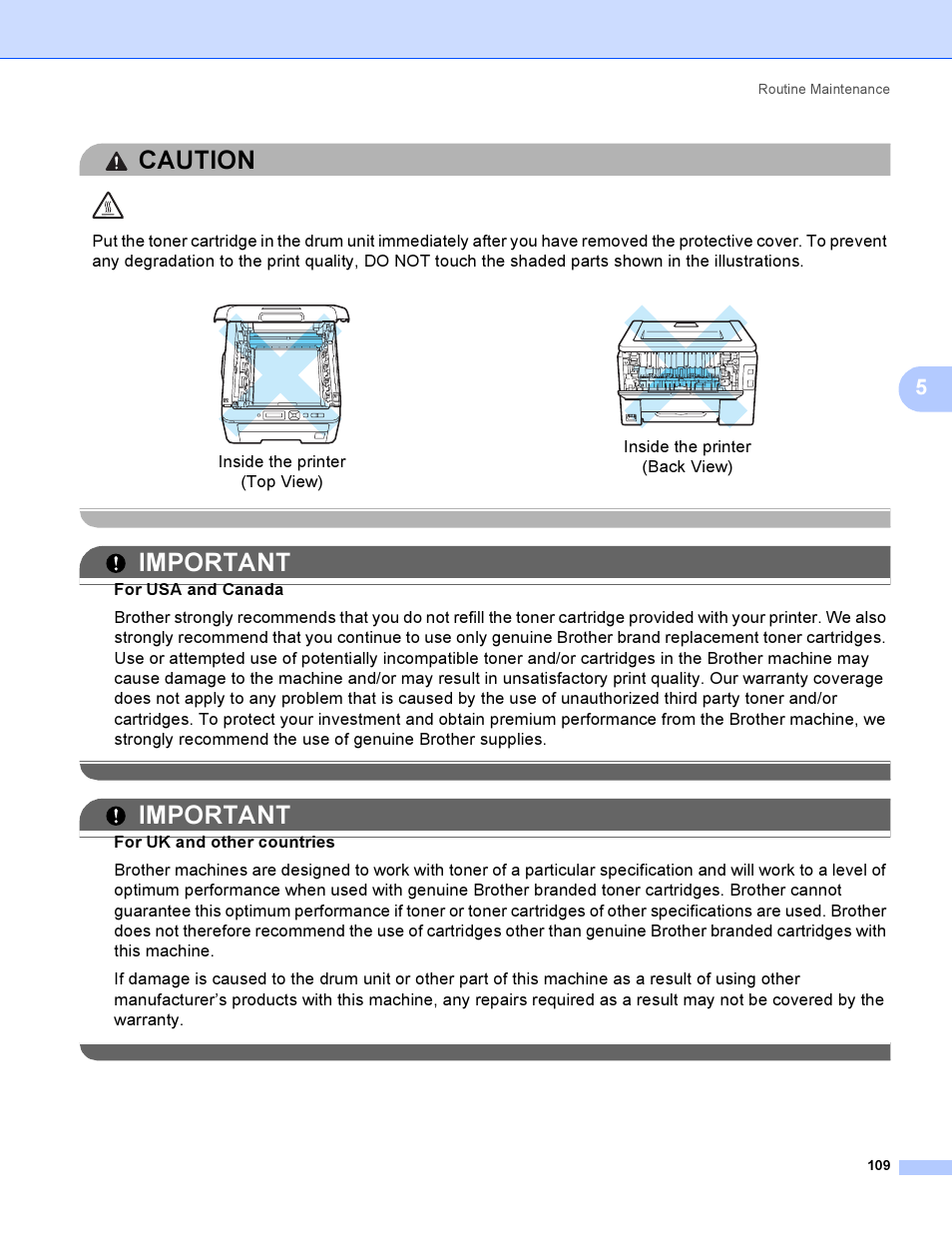 Caution, Important | Brother HL 3070CW User Manual | Page 119 / 200