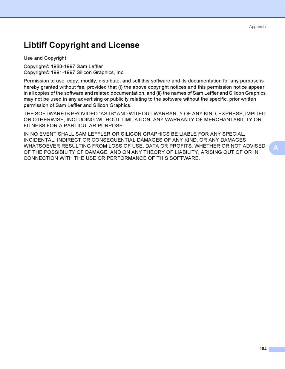 Libtiff copyright and license | Brother HL 3070CW User Manual | Page 194 / 200