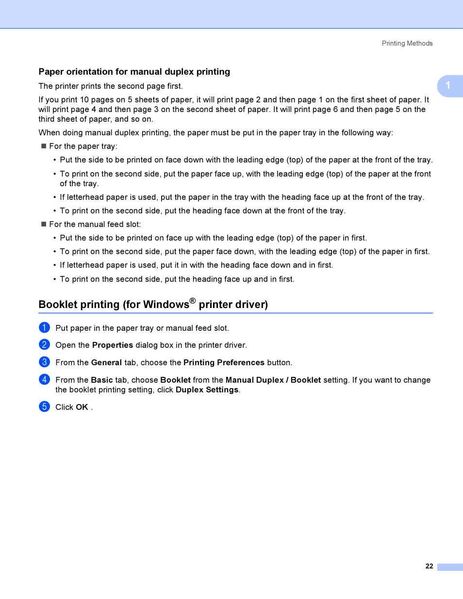 Paper orientation for manual duplex printing, Booklet printing (for windows® printer driver), Booklet printing (for windows | Printer driver) | Brother HL 3070CW User Manual | Page 32 / 200