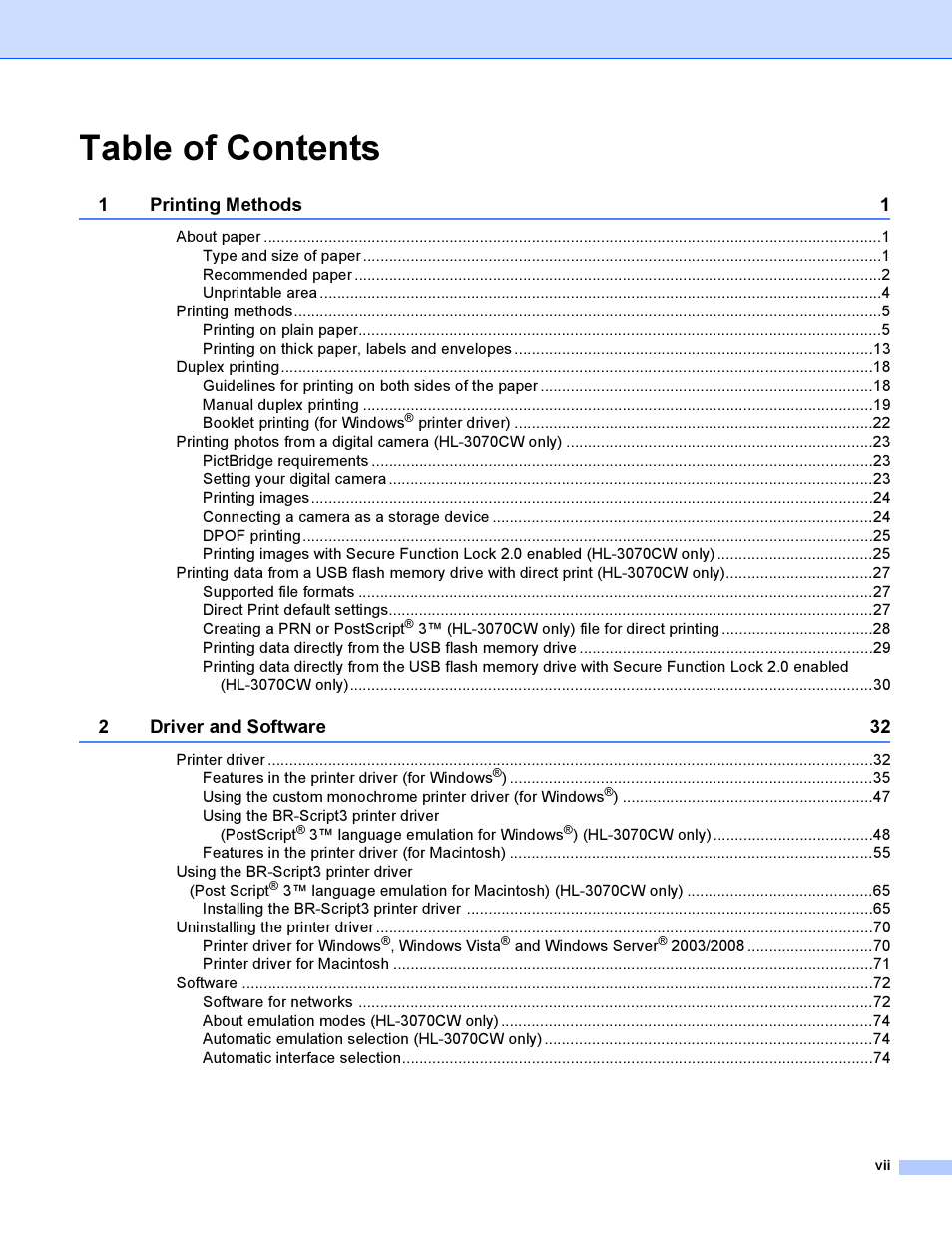Brother HL 3070CW User Manual | Page 8 / 200