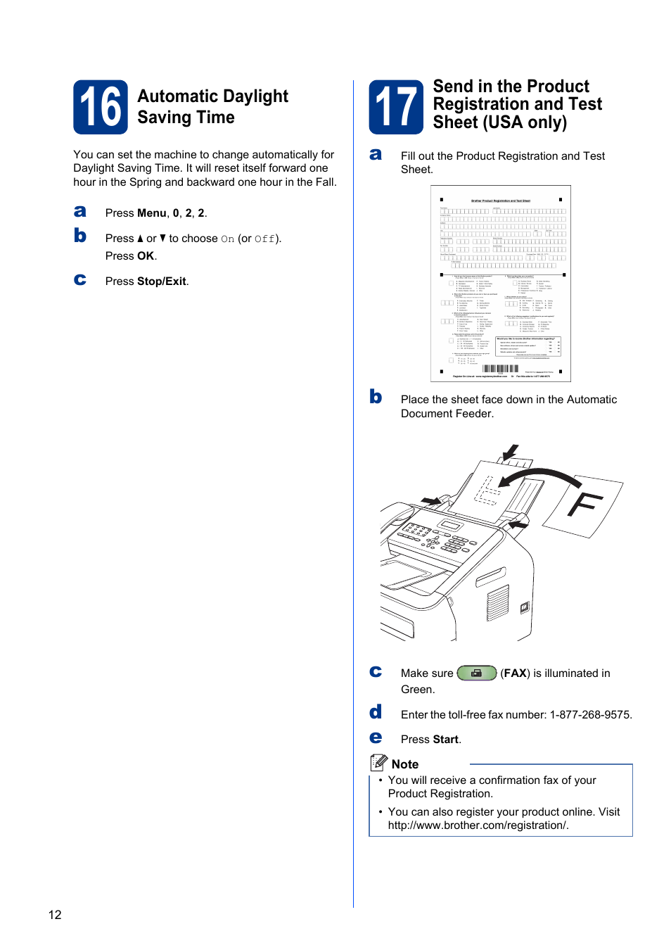 16 automatic daylight saving time | Brother FAX-2840 User Manual | Page 12 / 15