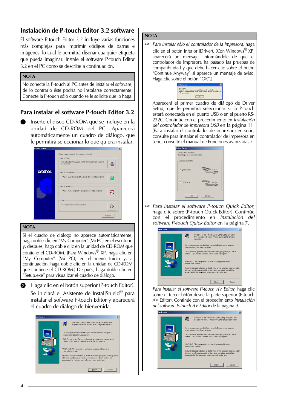 Instalación de p-touch editor 3.2 software, Para instalar el software p-touch editor 3.2 | Brother PT-3600 User Manual | Page 142 / 212