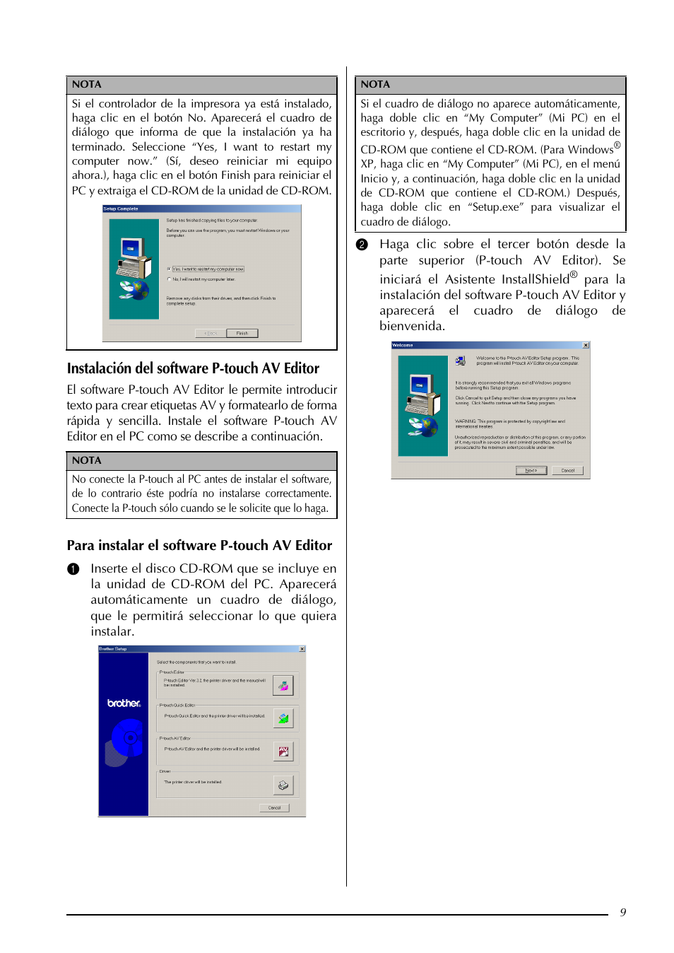 Instalación del software p-touch av editor, Instalación del software p-touch av editor de l, Para instalar el software p-touch av editor | Brother PT-3600 User Manual | Page 147 / 212