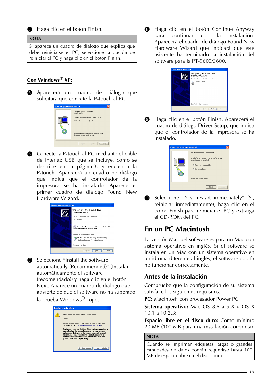 En un pc macintosh, Antes de la instalación | Brother PT-3600 User Manual | Page 153 / 212