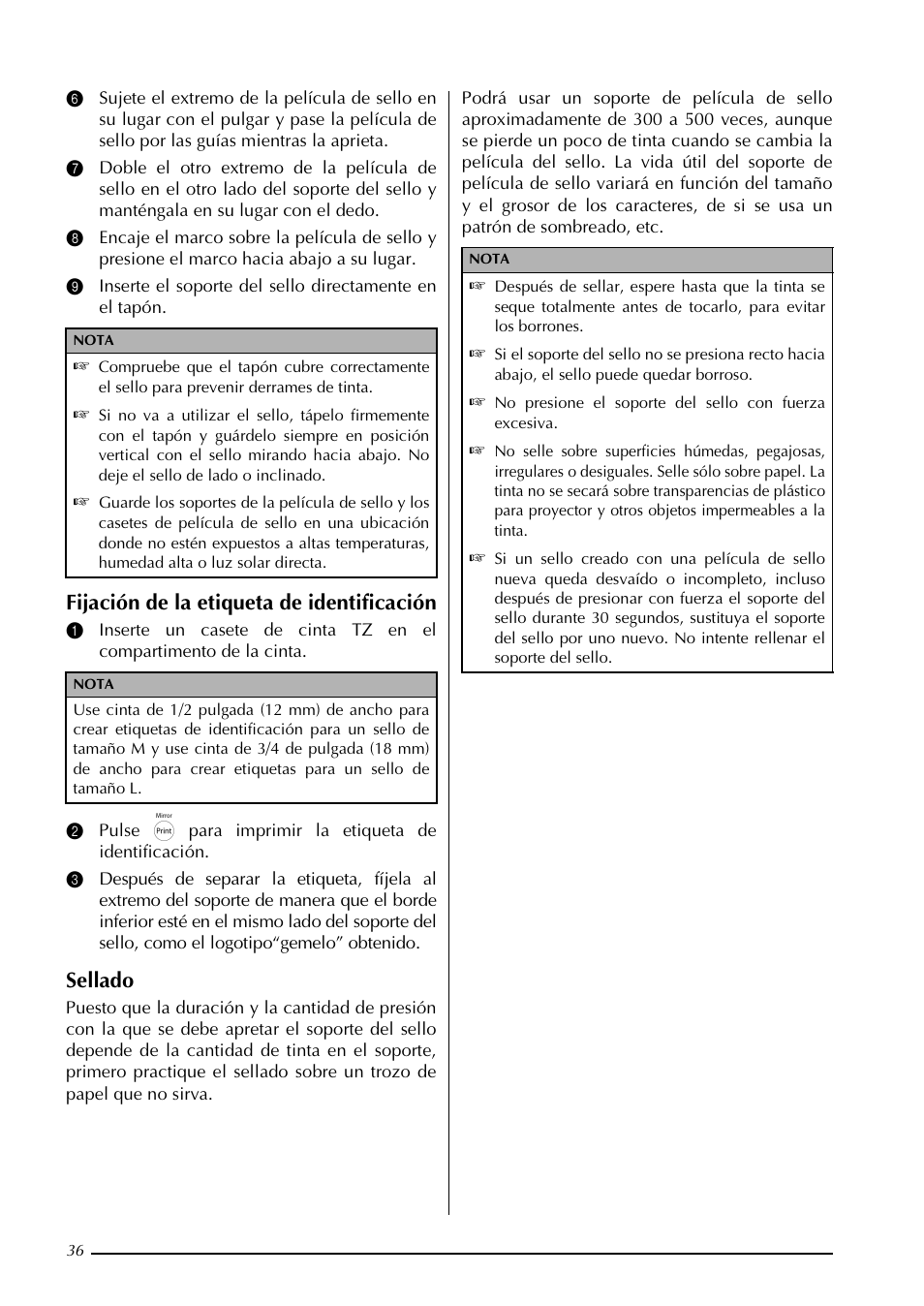 Fijación de la etiqueta de identificación, Sellado | Brother PT-3600 User Manual | Page 174 / 212