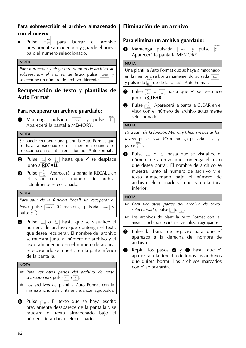 Recuperación de texto y plantillas de auto format, Eliminación de un archivo | Brother PT-3600 User Manual | Page 200 / 212