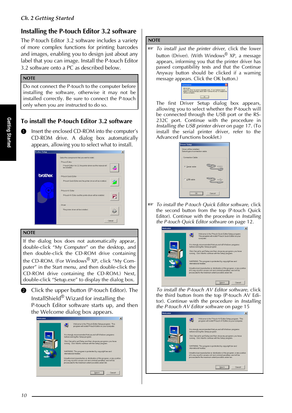 Installing the p-touch editor 3.2 software | Brother PT-3600 User Manual | Page 22 / 212