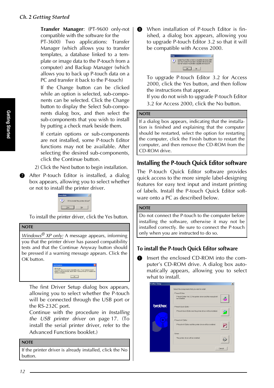 Installing the p-touch quick editor software | Brother PT-3600 User Manual | Page 24 / 212