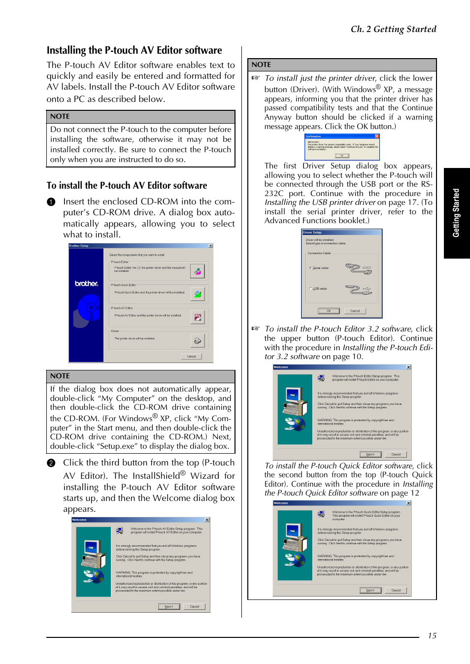 Installing the p-touch av editor software | Brother PT-3600 User Manual | Page 27 / 212