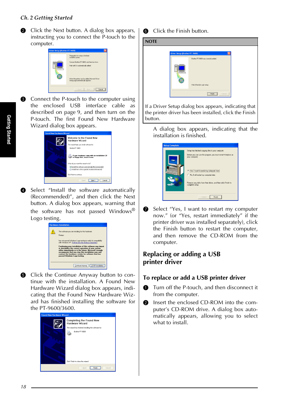 Replacing or adding a usb printer driver | Brother PT-3600 User Manual | Page 30 / 212