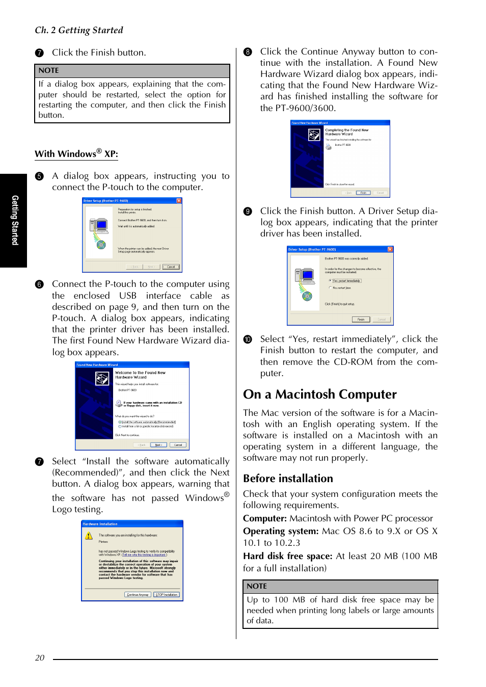 On a macintosh computer, Before installation | Brother PT-3600 User Manual | Page 32 / 212