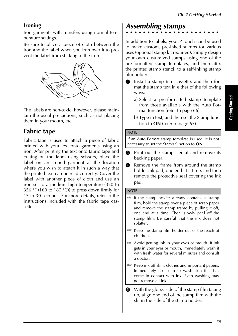 Assembling stamps, Fabric tape, Ironing | Brother PT-3600 User Manual | Page 51 / 212