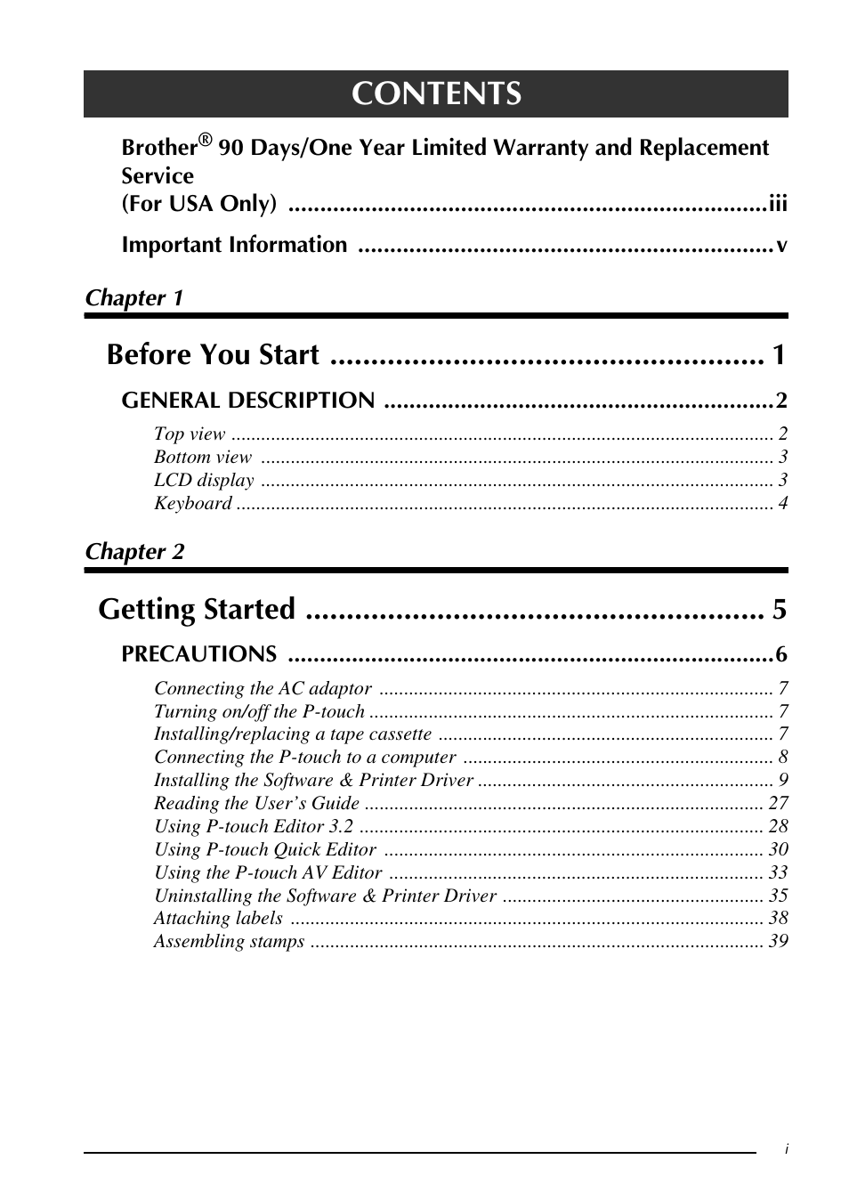 Brother PT-3600 User Manual | Page 7 / 212