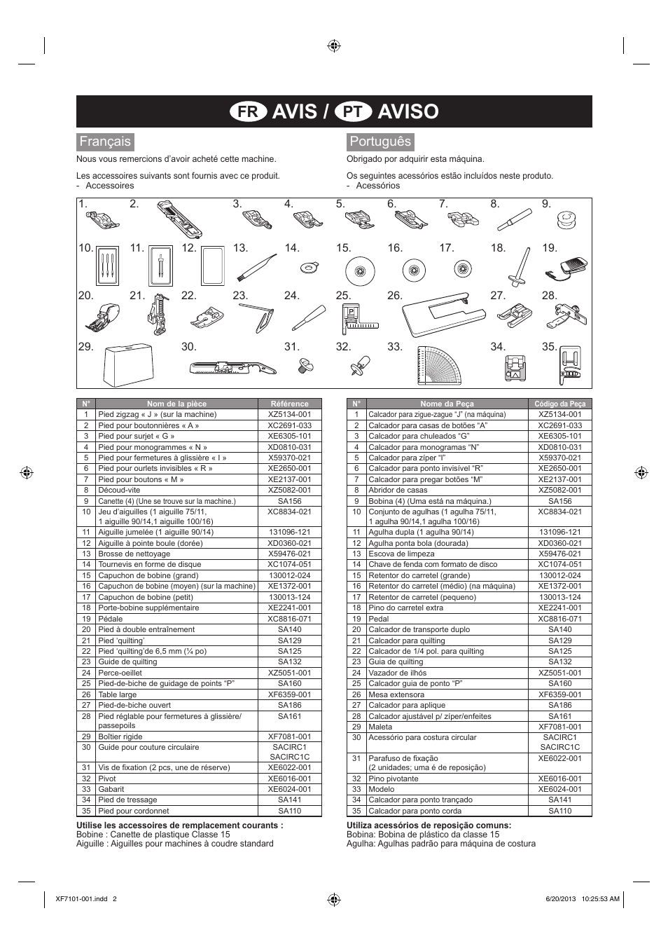 Avis, Aviso, Français | Português | Brother DZ3000 User Manual | Page 2 / 2