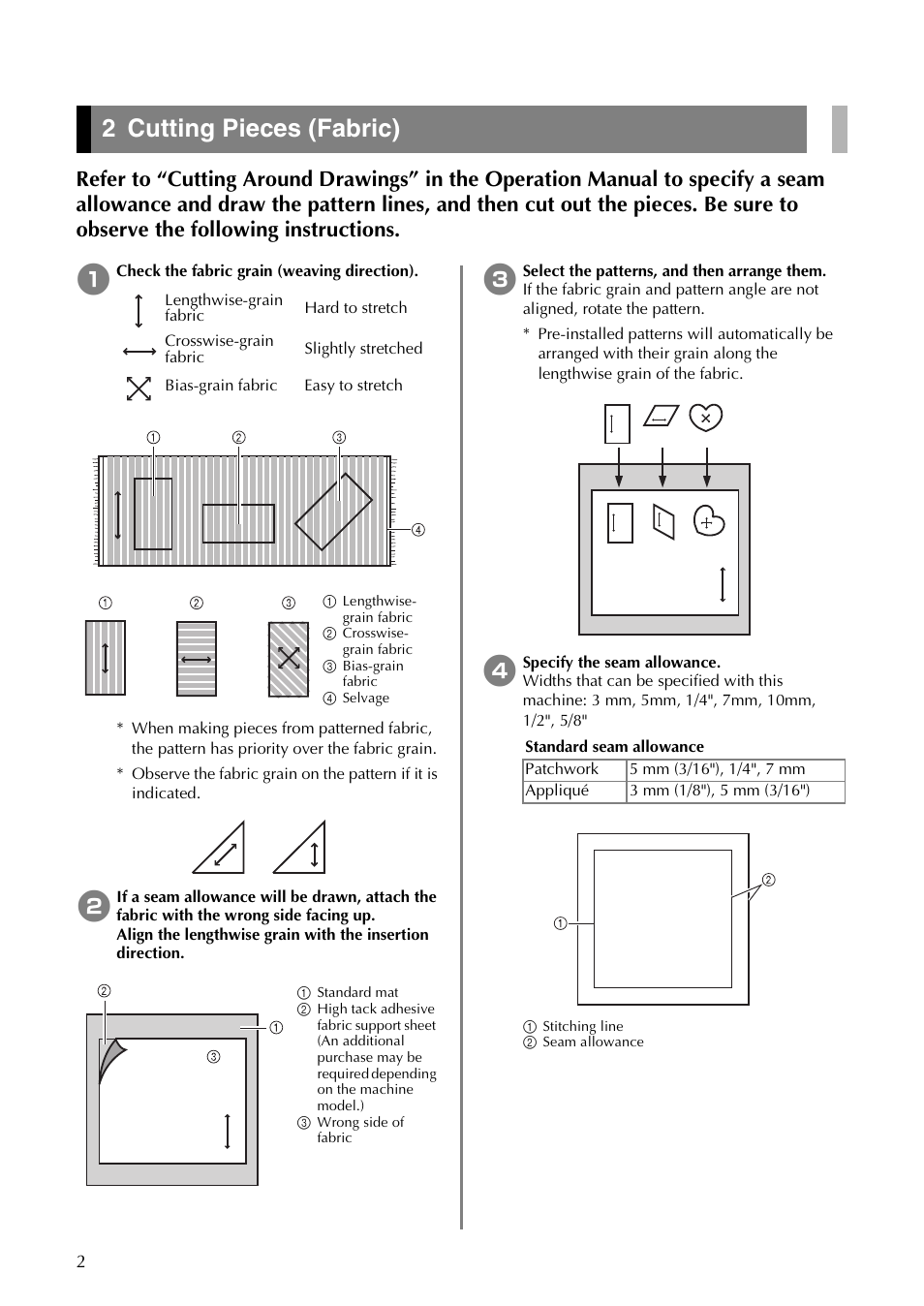 2 cutting pieces (fabric) | Brother CM550DX User Manual | Page 2 / 12