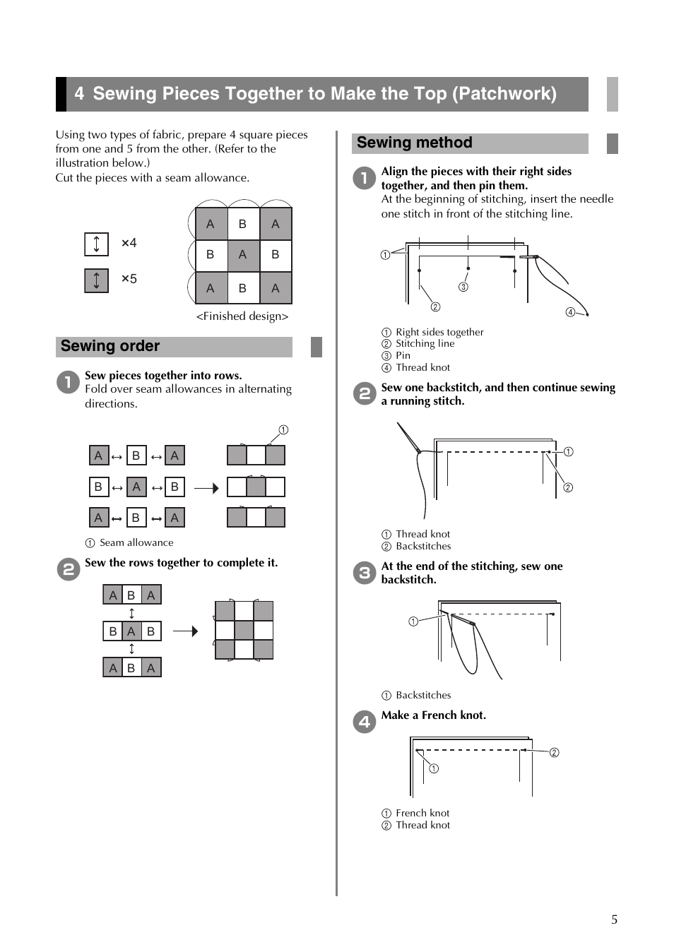 Sewing order, Sewing method | Brother CM550DX User Manual | Page 5 / 12