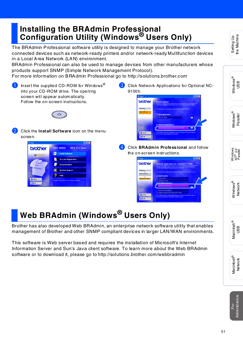 Web bradmin (windows® users only), Users only) . 51, Web bradmin (w indow s | Users only), Users only) web bradmin (windows | Brother MFC-8420 User Manual | Page 52 / 56