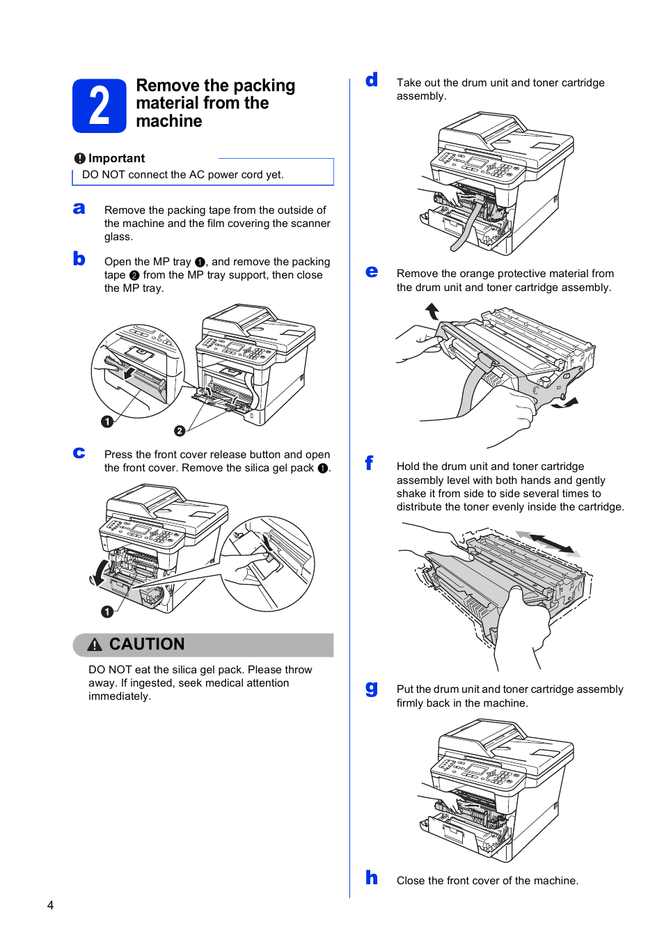 2 remove the packing material from the machine | Brother MFC-8710DW User Manual | Page 4 / 44