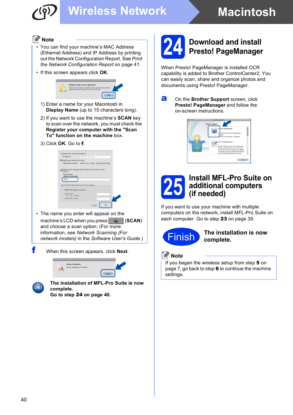 Macintosh wireless network, Finish | Brother MFC-8710DW User Manual | Page 40 / 44