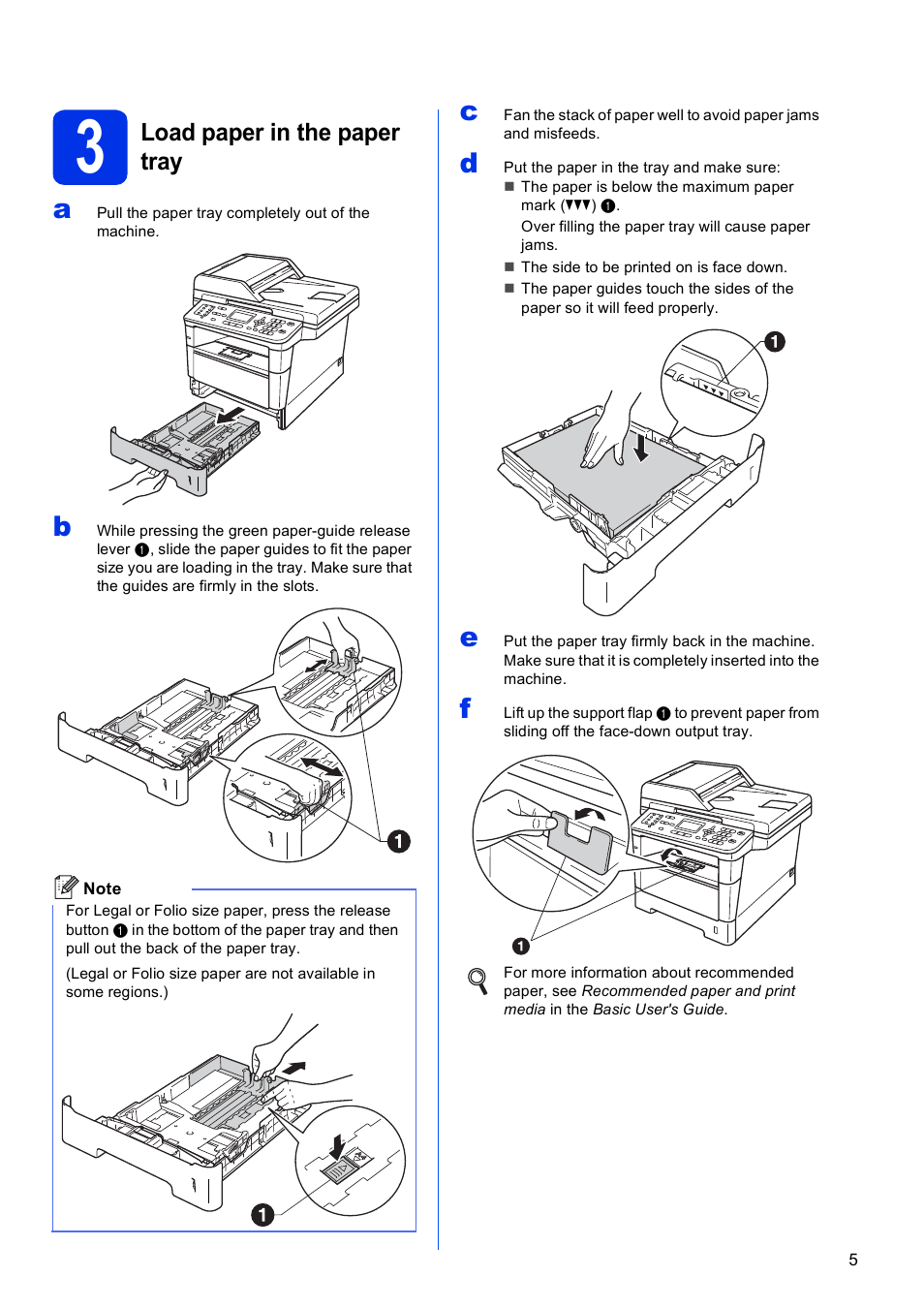 3 load paper in the paper tray, Load paper in the paper tray | Brother MFC-8710DW User Manual | Page 5 / 44