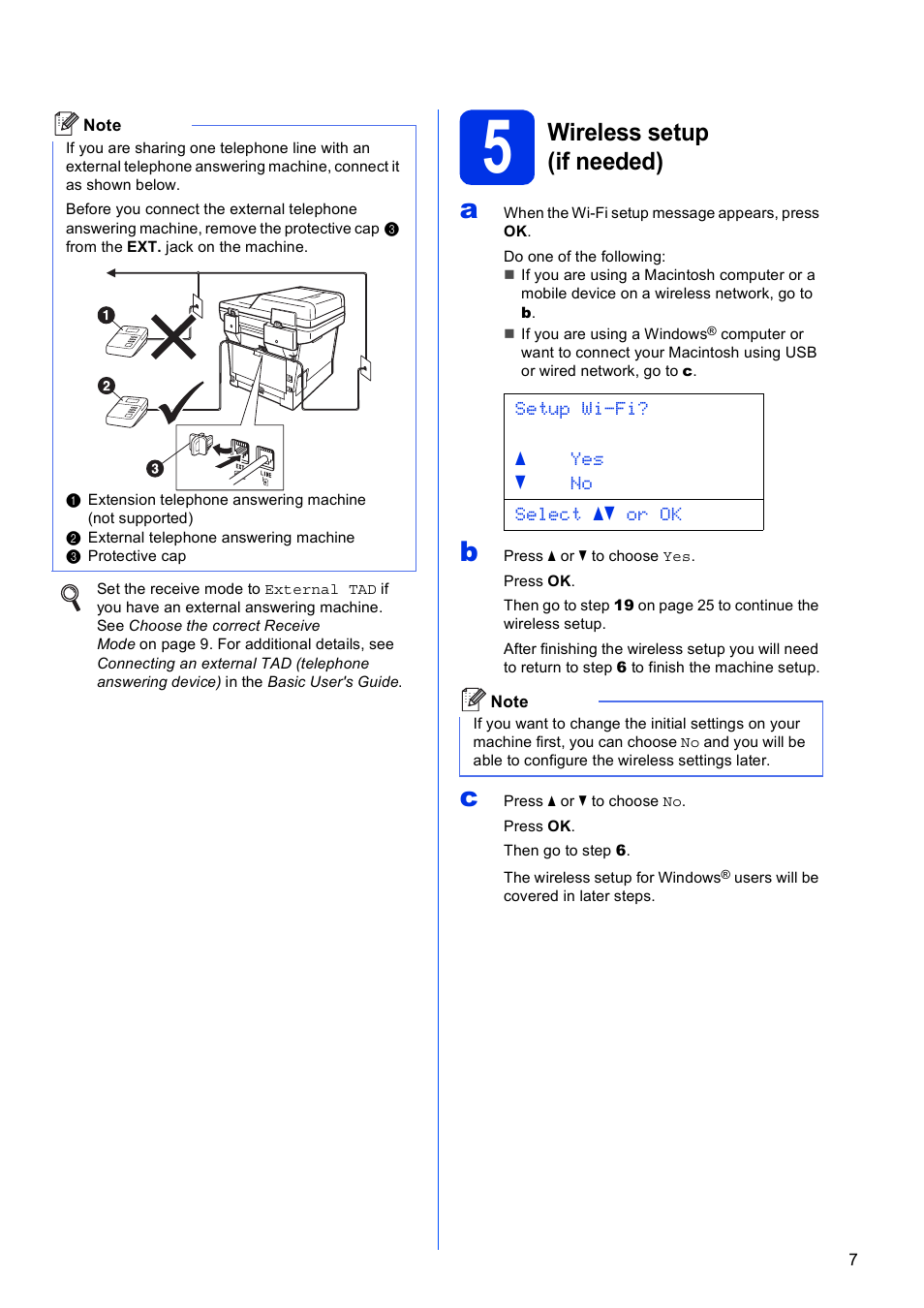 5 wireless setup (if needed), Wireless setup (if needed) | Brother MFC-8710DW User Manual | Page 7 / 44