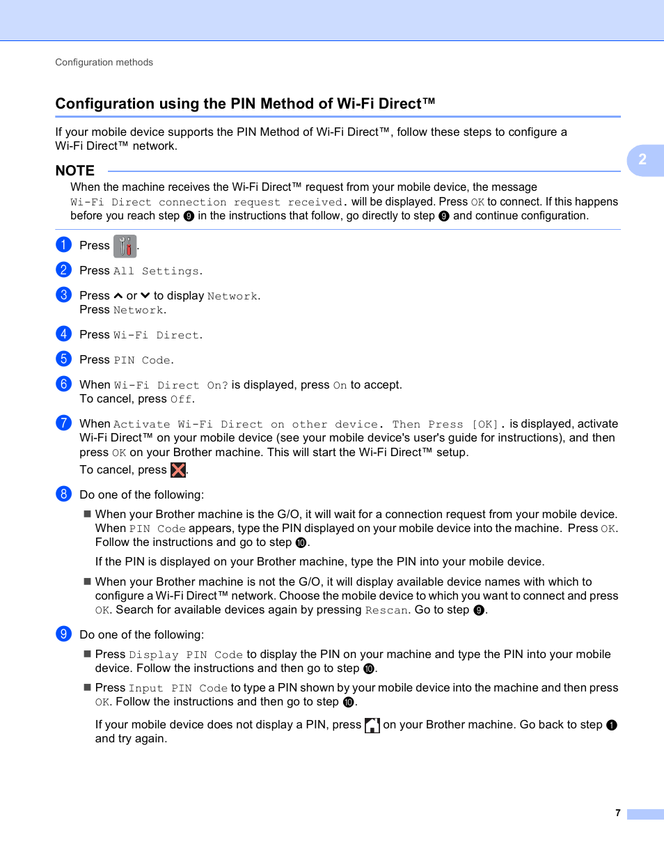 Configuration using the pin method of wi-fi direct | Brother MFC-J875DW User Manual | Page 10 / 18