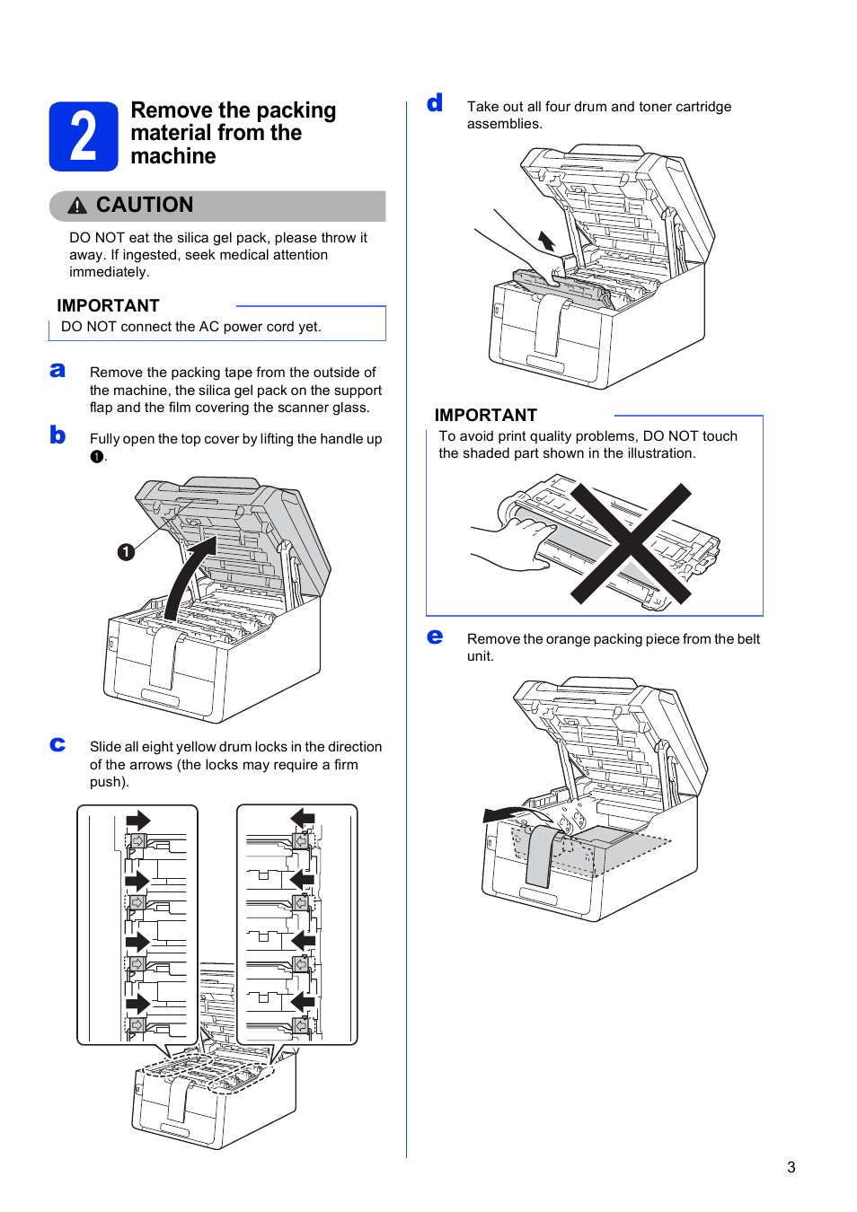 2 remove the packing material from the machine | Brother MFC-9330CDW User Manual | Page 3 / 42