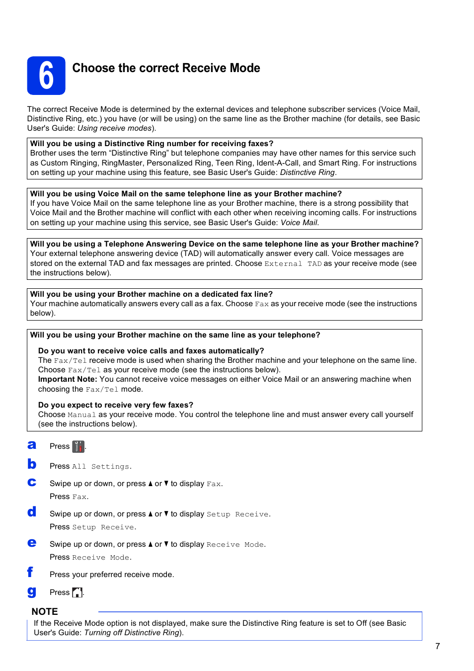 6 choose the correct receive mode, Choose the correct receive mode | Brother MFC-9330CDW User Manual | Page 7 / 42