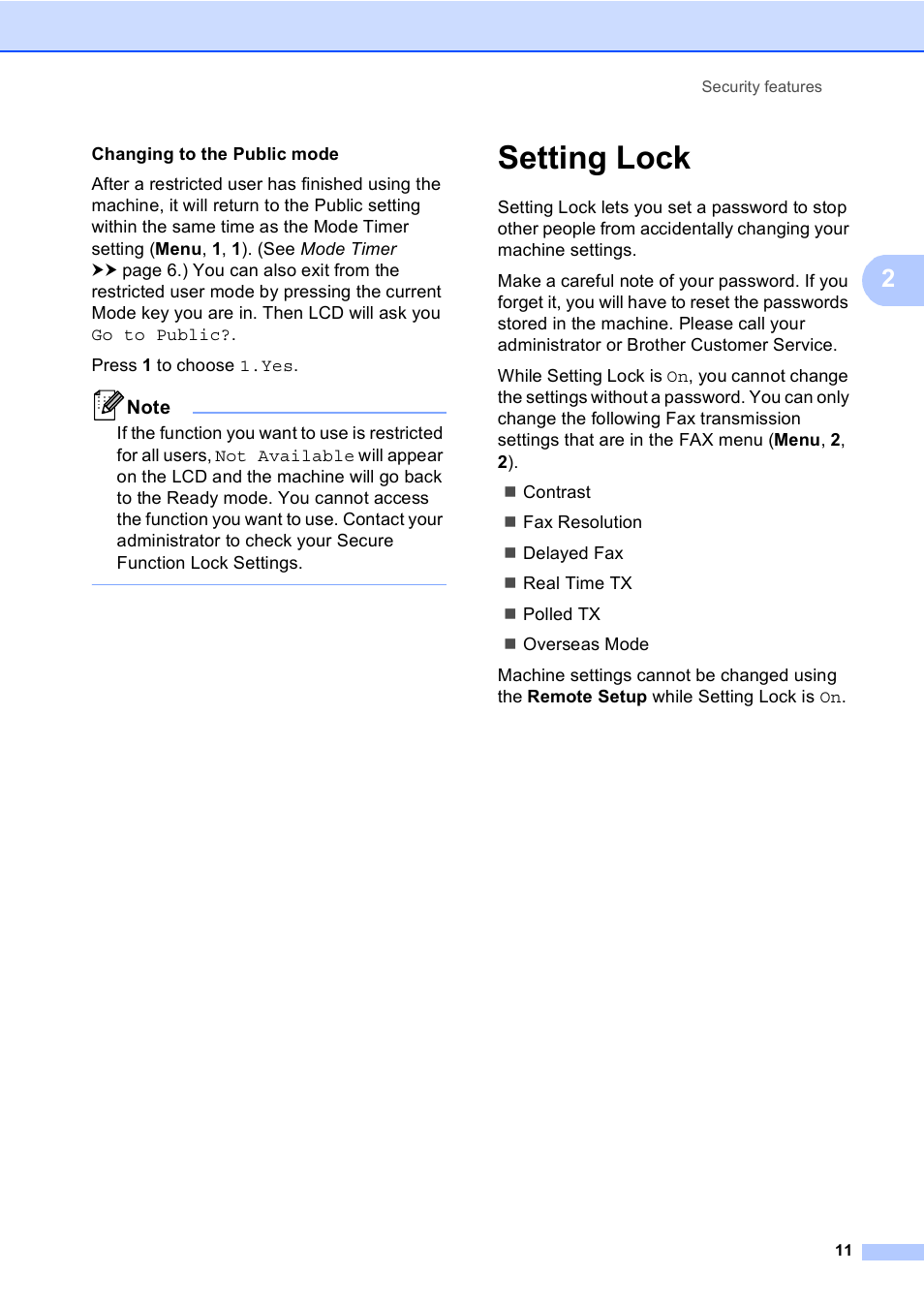 Setting lock | Brother MFC-8710DW User Manual | Page 19 / 93
