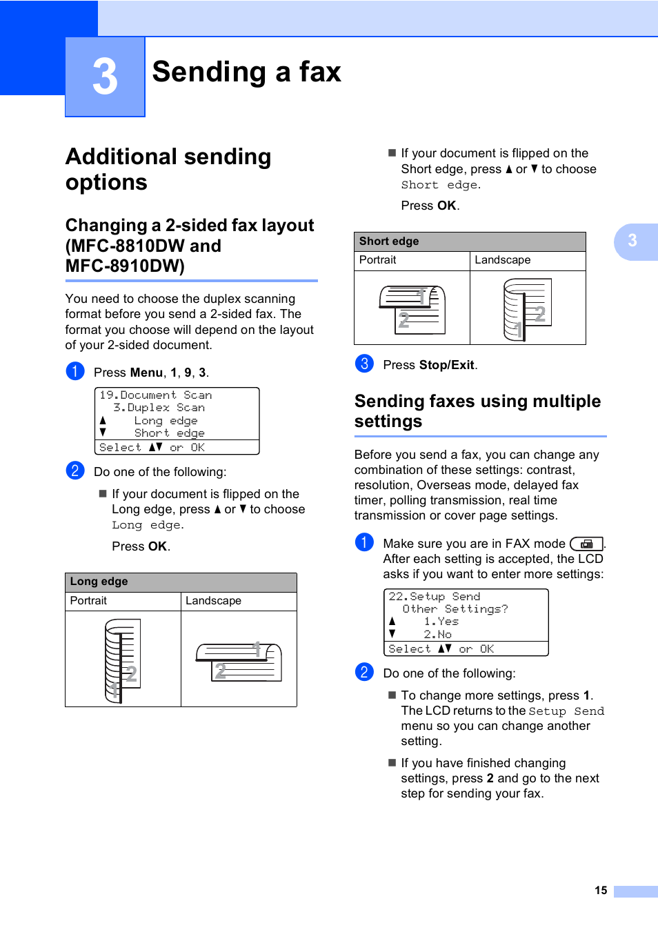 3 sending a fax, Additional sending options, Sending faxes using multiple settings | Sending a fax | Brother MFC-8710DW User Manual | Page 23 / 93